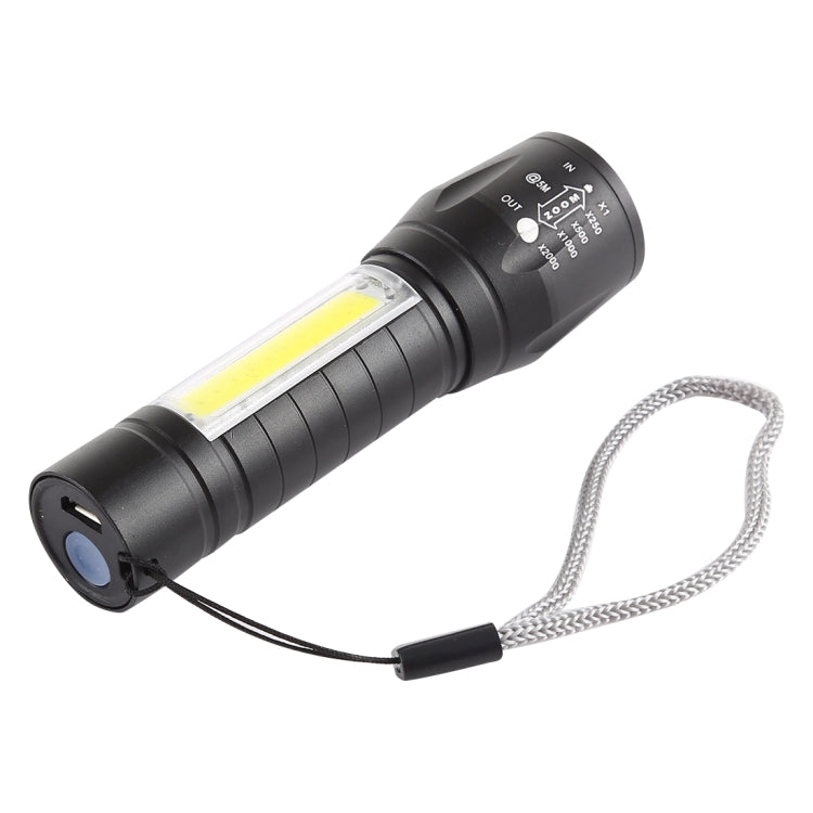 A2 USB Charging Waterproof Zoomable XPE + COB Flashlight with 3-Modes & Storage Box