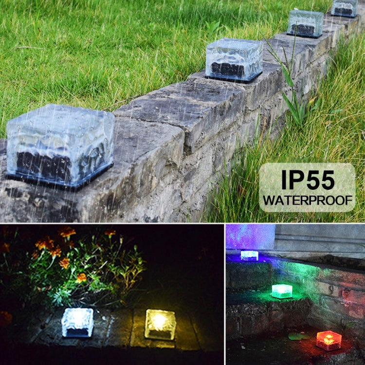 Solar Powered Square Tempered Glass Outdoor LED Buried Light Garden Decoration Lamp IP55 Waterproof，Size: 7 x 7 x 5cm