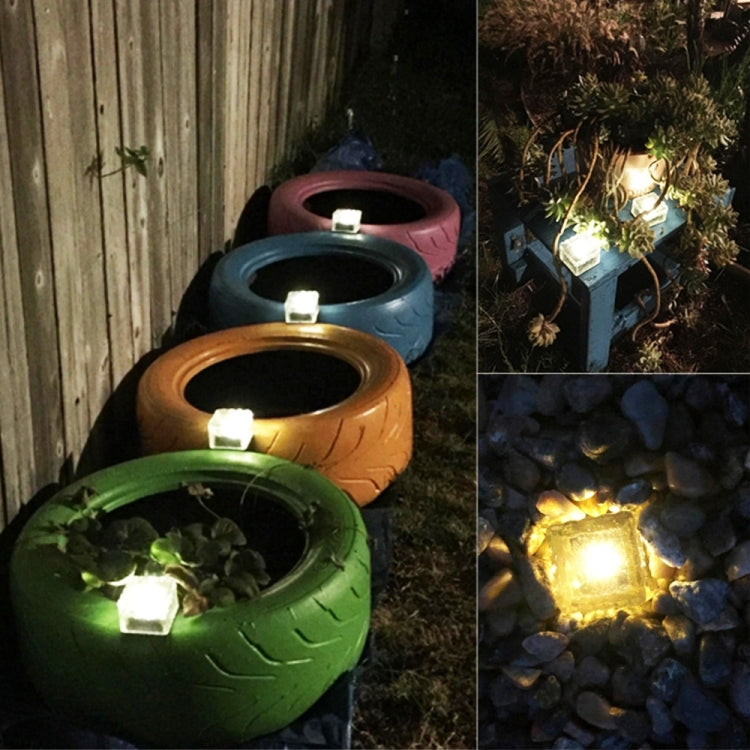 Solar Powered Square Tempered Glass Outdoor LED Buried Light Garden Decoration Lamp IP55 Waterproof，Size: 7 x 7 x 5cm
