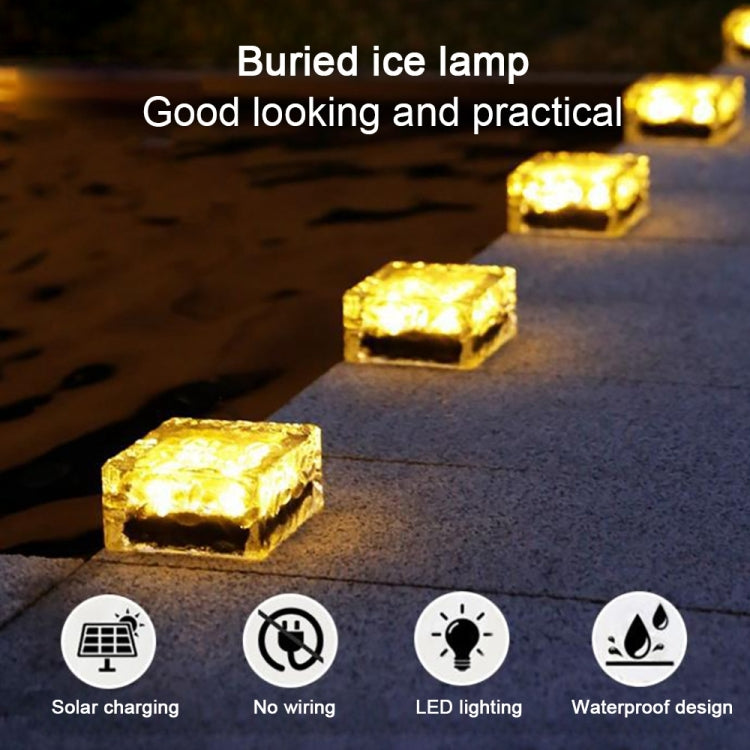 Solar Powered Square Tempered Glass Outdoor LED Buried Light Garden Decoration Lamp IP55 Waterproof，Size: 10 x 10 x 5.2cm