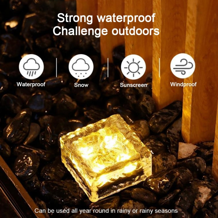 Solar Powered Square Tempered Glass Outdoor LED Buried Light Garden Decoration Lamp IP55 Waterproof，Size: 10 x 10 x 5.2cm