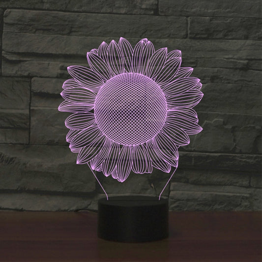 Sunflower Black Base Creative 3D LED Decorative Night Light, USB with Touch Button Version