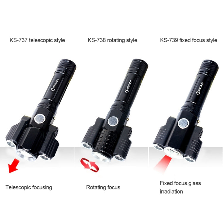 KS-739 USB Charging Waterproof T6+XPE Fixed Focus LED Flashlight with 4-Modes