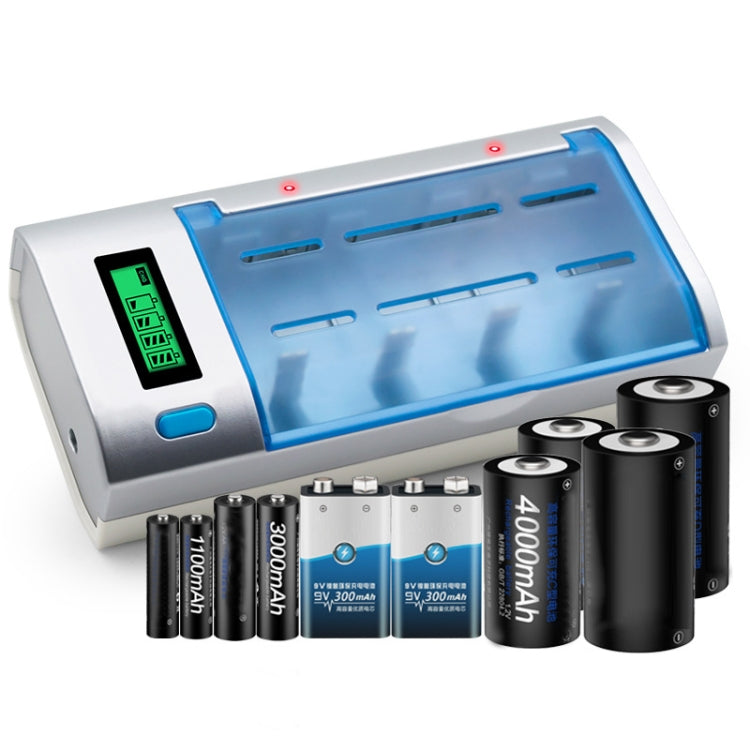 AC 100-240V 4 Slot Battery Charger for AA & AAA & C / D Size Battery, with LCD Display, EU Plug