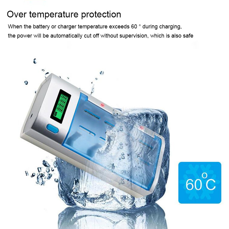 AC 100-240V 4 Slot Battery Charger for AA & AAA & C / D Size Battery, with LCD Display, EU Plug