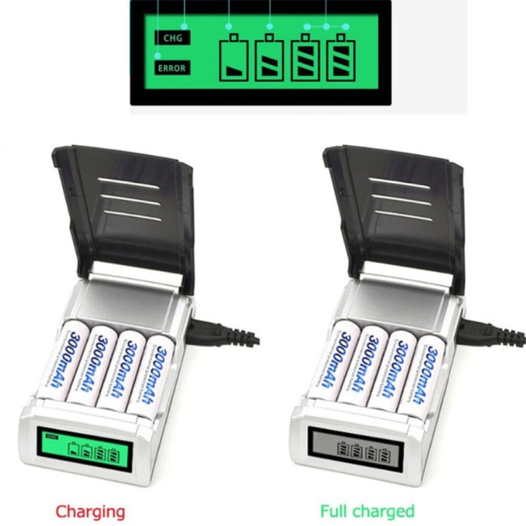 AC 100-240V 4 Slot Battery Charger for AA & AAA Battery, with LCD Display, EU Plug