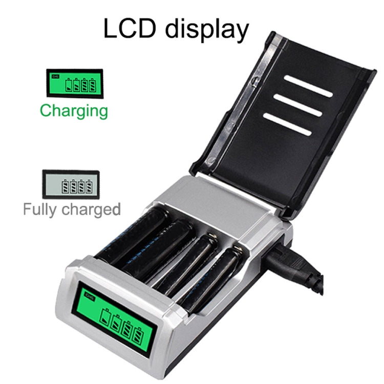 AC 100-240V 4 Slot Battery Charger for AA & AAA Battery, with LCD Display, EU Plug