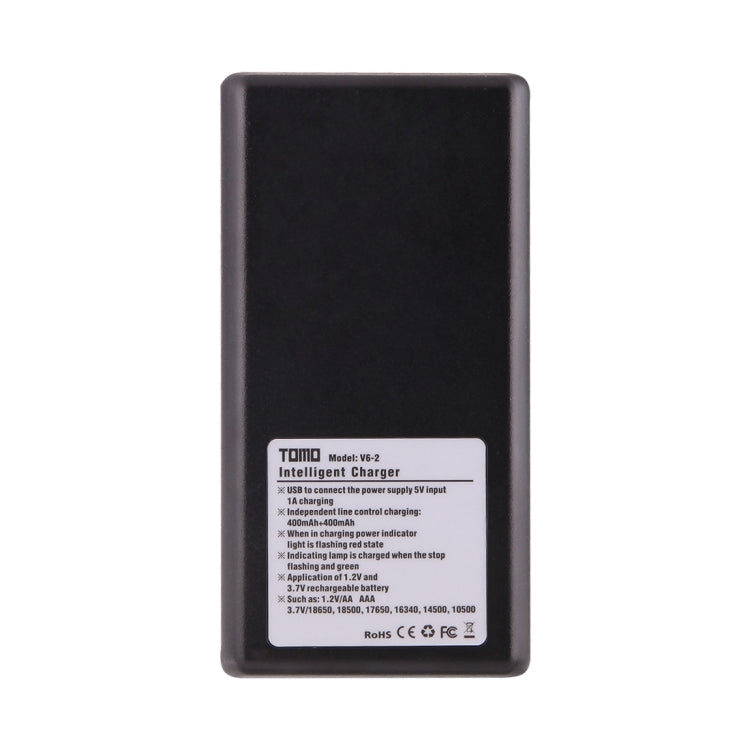 TOMO V6-2 USB Smart Battery Charger with  Indicator Light for 18650 / 18500 / 17650 / 16340 / 14500 / 10500 Li-ion Battery / AA / AAA Battery