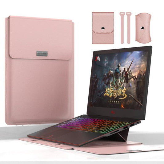 4 in 1 Universal Waterproof PU Leather Laptop Liner Bag with Handle & Stand & Pen Holder + 2 Winders + Mouse Bag + Charger Bag Set for 13  / 14 inch Laptops