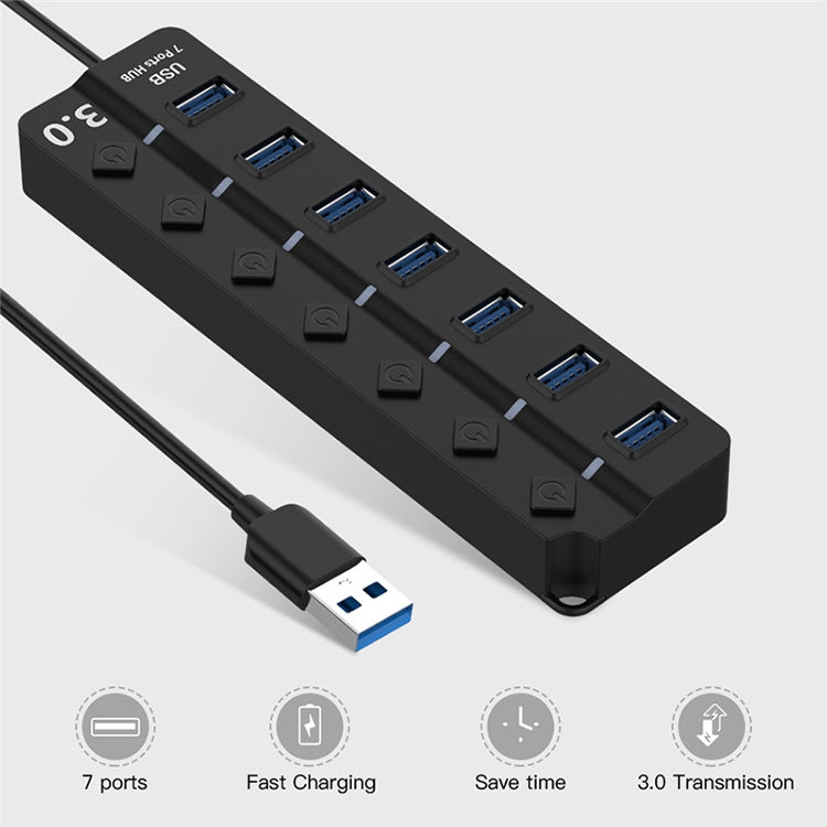 7 Ports USB 3.0 High Speed Multi Hub Expansion with Switch for PC & Laptop