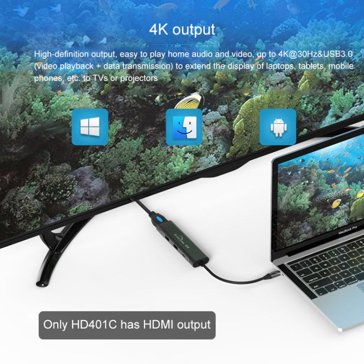 Blueendless 4 In 1 Multi-function Type-C / USB-C to HDMI + PD + Dual USB 3.0 HUB Expansion Dock