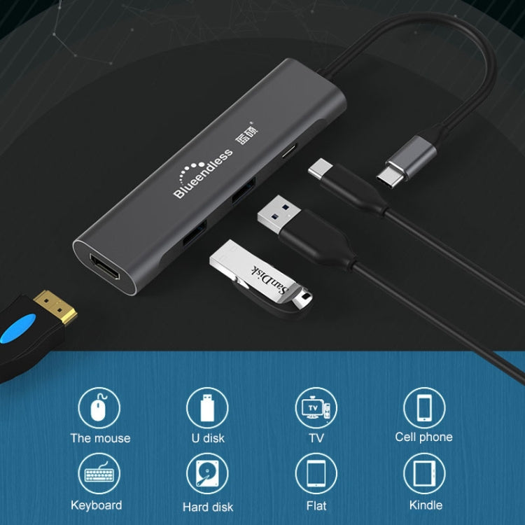 Blueendless 4 In 1 Multi-function Type-C / USB-C to HDMI + PD + Dual USB 3.0 HUB Expansion Dock