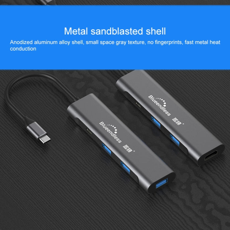 Blueendless 4 In 1 Multi-function Type-C / USB-C to HDMI + PD + Dual USB 3.0 HUB Expansion Dock