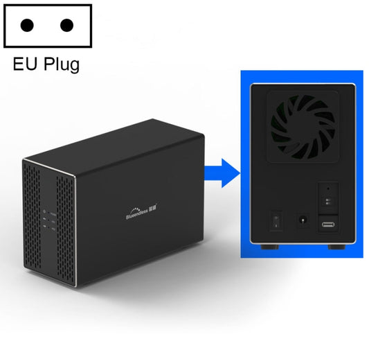 Blueendless Type-C / USB-C Interface 3.5 inch 2 Bay RAID Combination Array HDD External Enclosure, Type-C