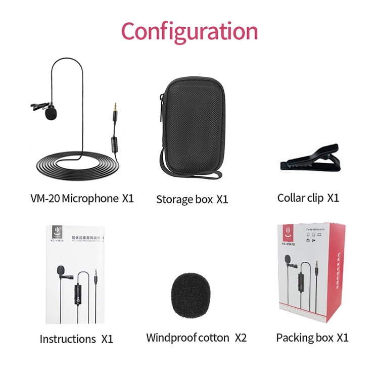 YICHUANG YC-VM20 3.5mm Port Video Recording Omnidirectional Lavalier Microphone, Cable Length: 6m