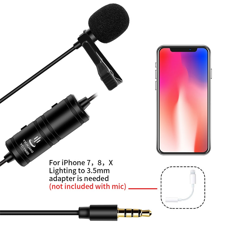 YICHUANG YC-VM20 3.5mm Port Video Recording Omnidirectional Lavalier Microphone, Cable Length: 6m