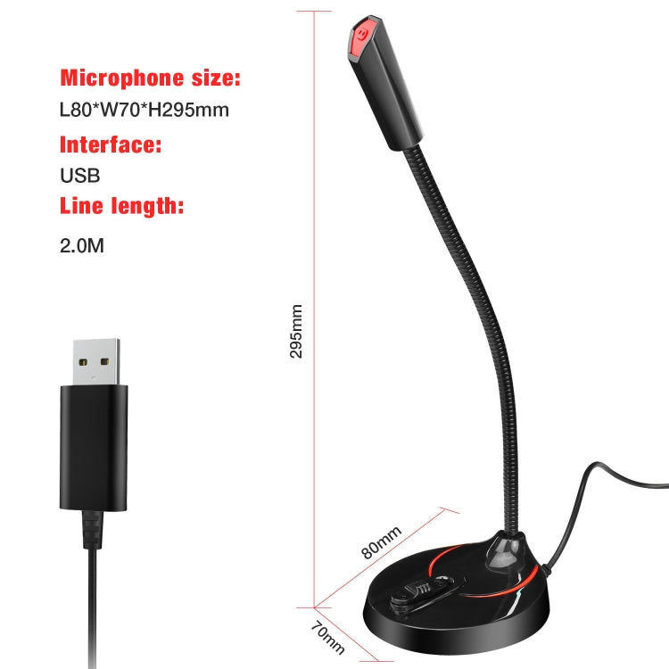 HXSJ F12 360 Degrees Bendable Drive-free USB Computer Microphone, Cable Length: 2.2m