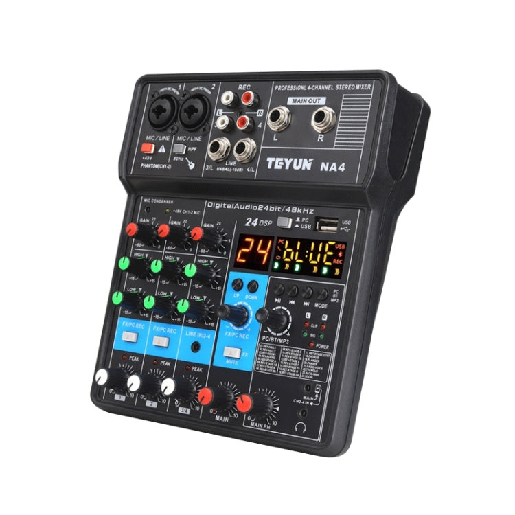 TEYUN NA4 4-channel Small Mixing Console Mobile Phone Sound Card Live Broadcast Computer Recording Console Processor, US Plug