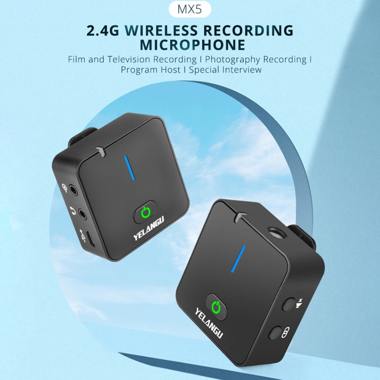 YELANGU MX5S 2.4G Live Broadcast Interview Wireless Recording Camera Microphone, 1 Receiver to 2 Transmitter