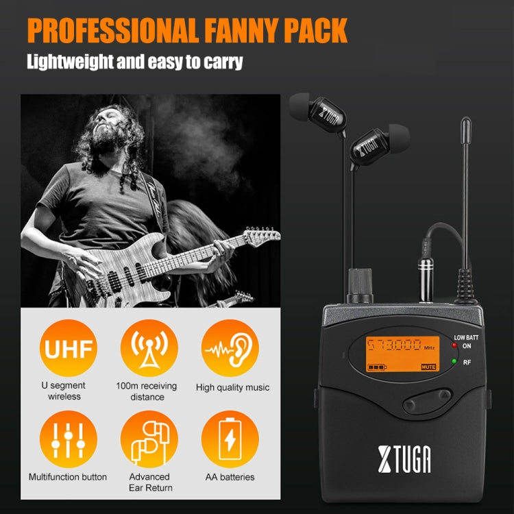 XTUGA RW2080 UHF Wireless Stage Singer In-Ear Monitor System Single BodyPack Receiver