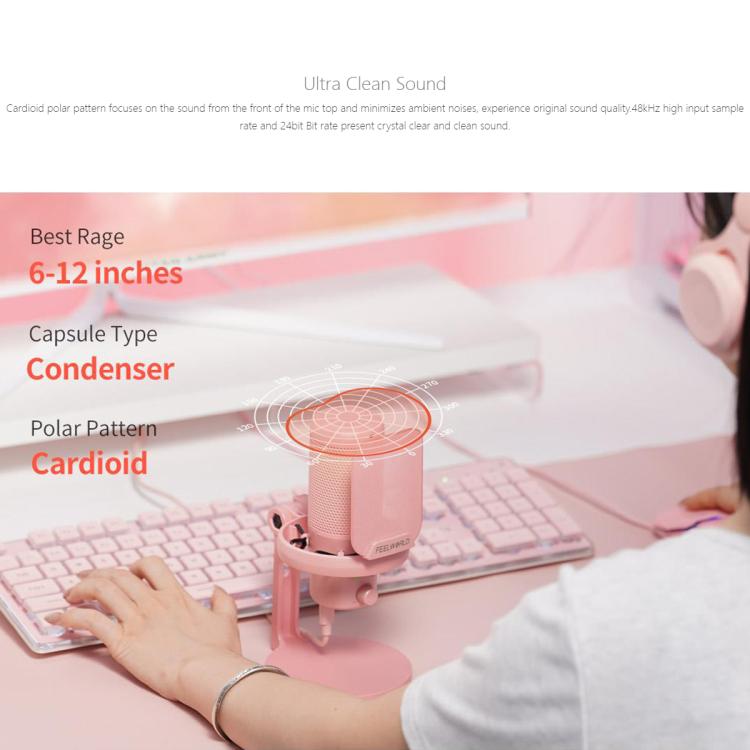 FEELWORLD VM1 USB Condenser Gaming Microphone for Streaming Noise Cancellation Mute RGB Light Desktop Stand