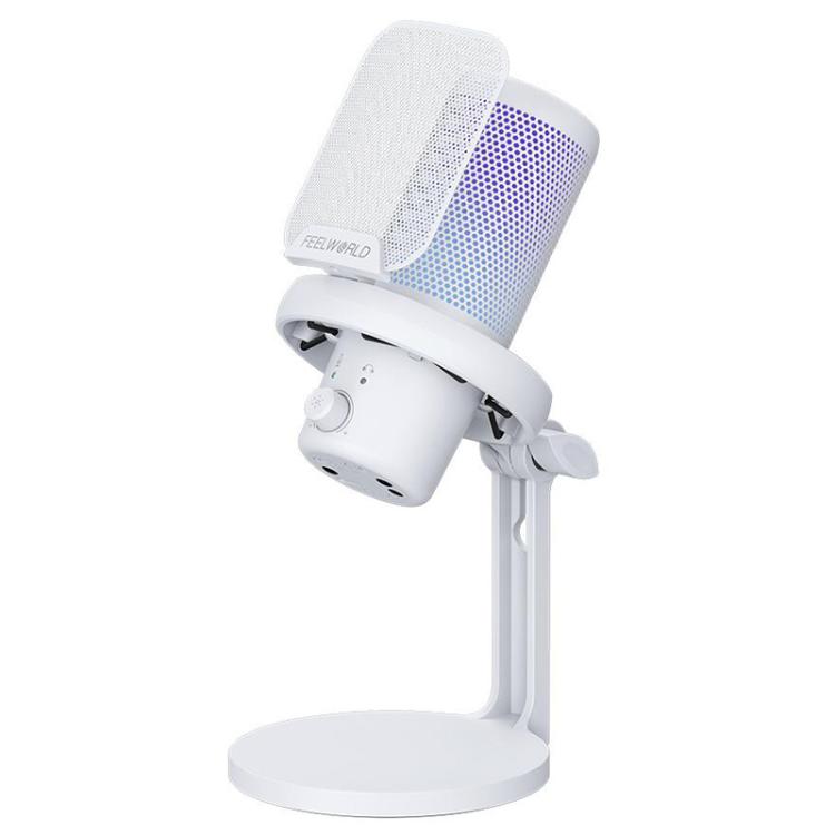 FEELWORLD VM1 USB Condenser Gaming Microphone for Streaming Noise Cancellation Mute RGB Light Desktop Stand, VM1-XS