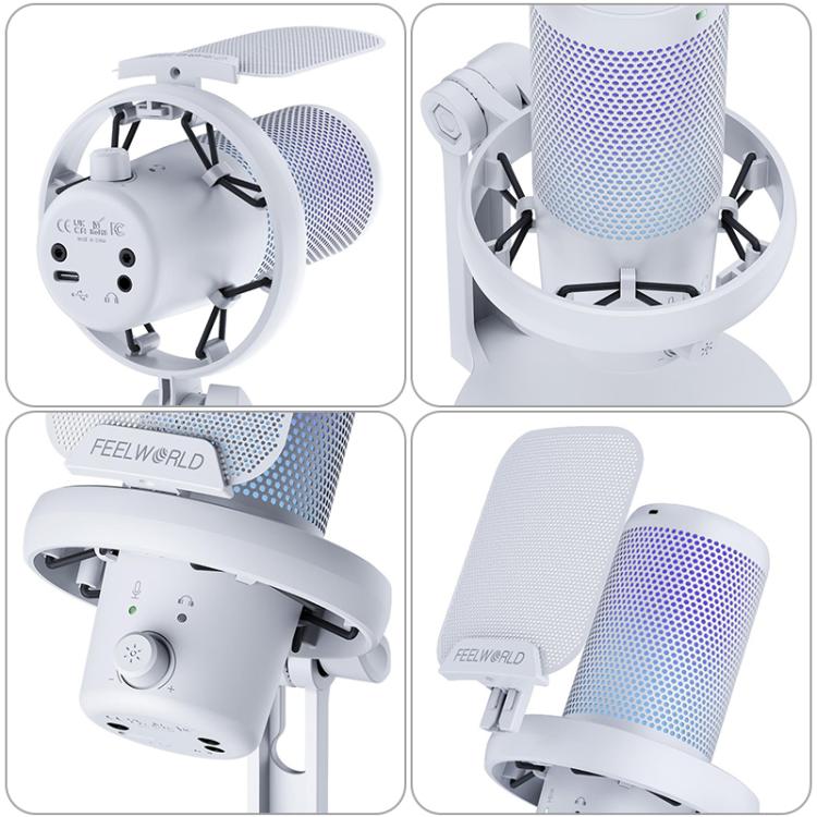 FEELWORLD VM1 USB Condenser Gaming Microphone for Streaming Noise Cancellation Mute RGB Light Desktop Stand, VM1-XS