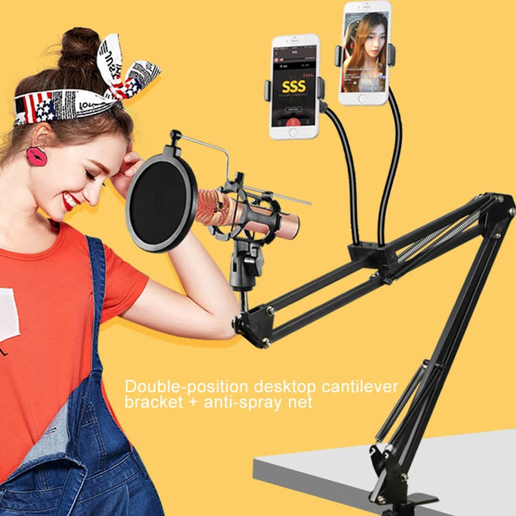 Dual Mobile Phone K Song Bracket 360 Degree Direction Cantilever Multifunctional Lazy Microphone Live Broadcast Bracket