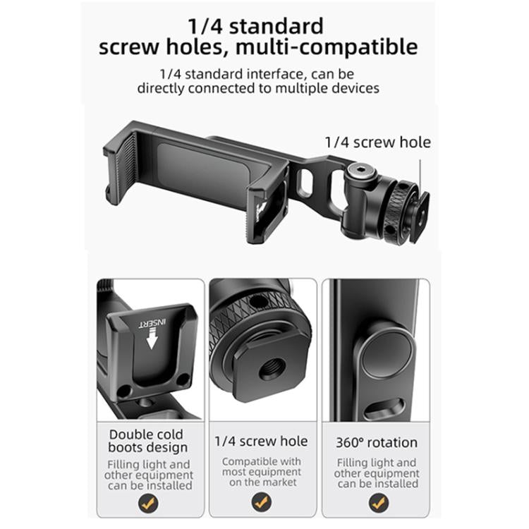 BEXIN PH-01 Desktop Live Broadcast Bracket 360 Phone Clamp Dual Cold Shoes Mount