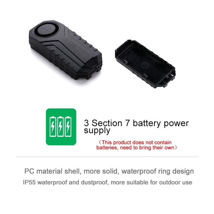 KS-SF22R IP55 Waterproof Wireless 113dB Vibration Burglar Sensor Alarm with Remote Control for Vehicle / Bicycle / Electric Bicycle