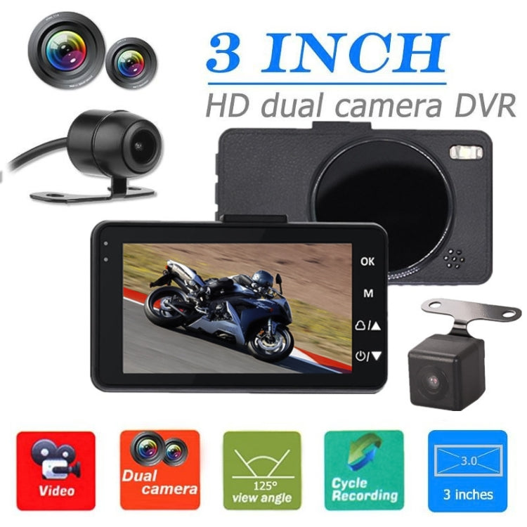 MT-80 3.0 inch 140 Degrees Wide Angle HD Video Motorcycle Dual  Camera DVR, Support TF Card (32GB Max)