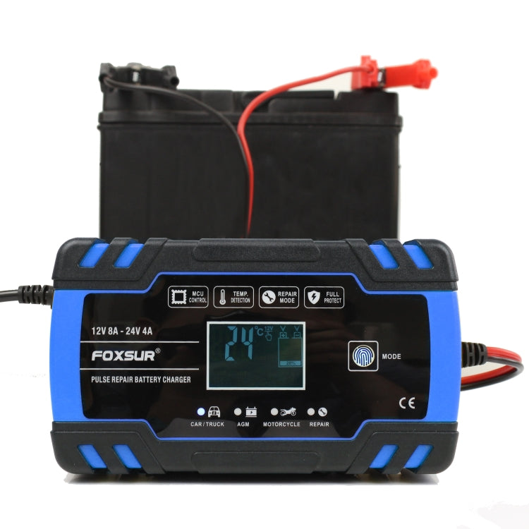 FOXSUR 12V-24V Car Motorcycle Truck Repair Battery Charger AGM Charger, EU Plug (Blue)