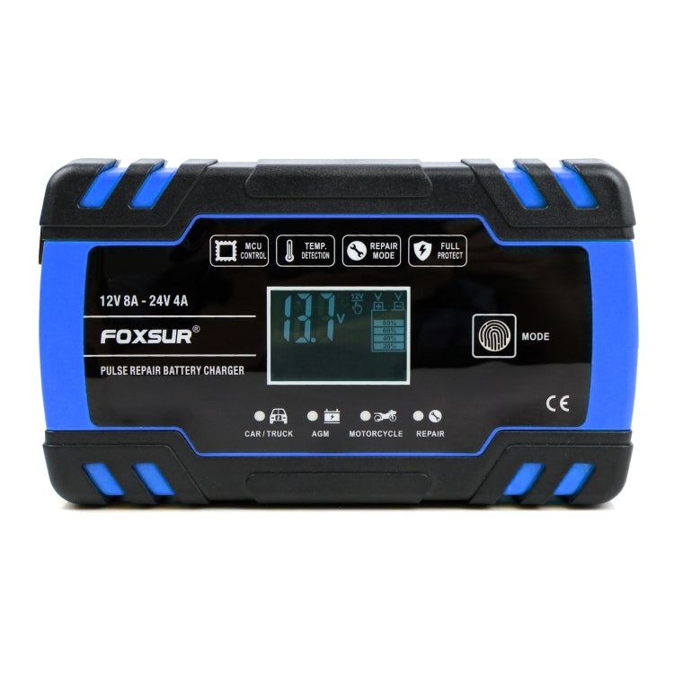 FOXSUR 12V-24V Car Motorcycle Truck Repair Battery Charger AGM Charger, UK Plug (Blue)