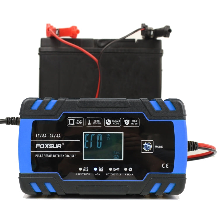 FOXSUR 12V-24V Car Motorcycle Truck Repair Battery Charger AGM Charger, UK Plug (Blue)
