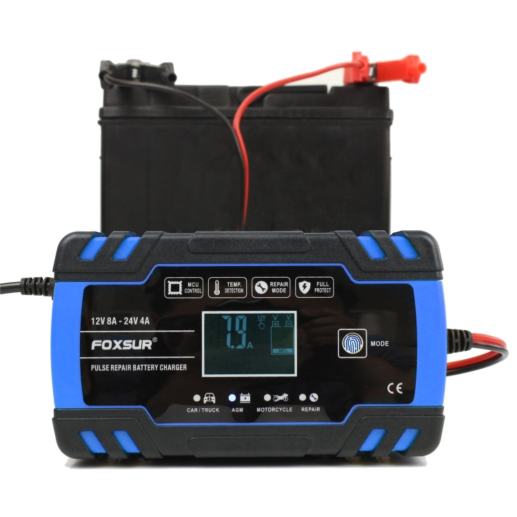 FOXSUR 12V-24V Car Motorcycle Truck Repair Battery Charger AGM Charger, US Plug (Blue)