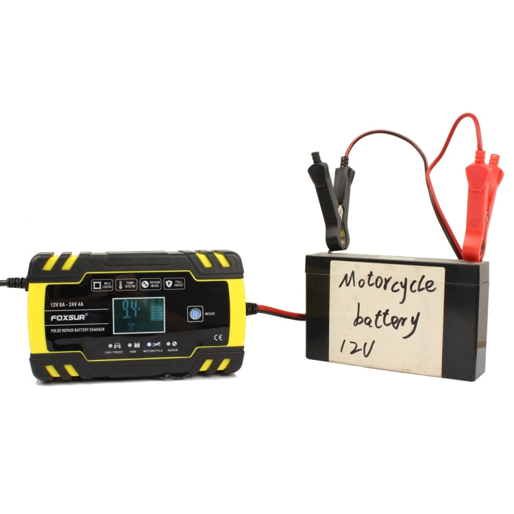 FOXSUR 12V-24V Car Motorcycle Truck Repair Battery Charger AGM Charger, EU Plug