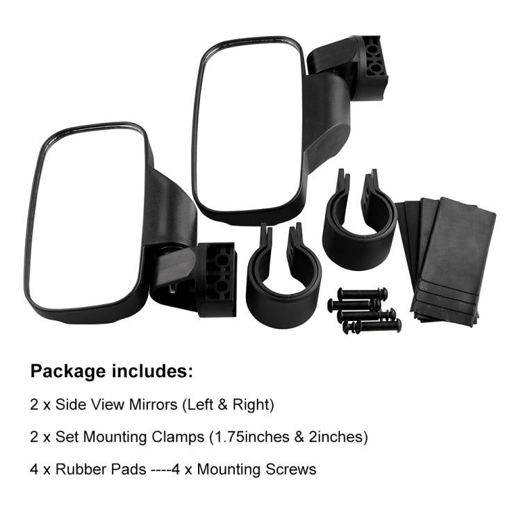 MB-MR016-BK 2 PCS Motorcycle UTV Modified Side View Mirrors for UTV with 1.75 inch and 2 inch Roll Cage