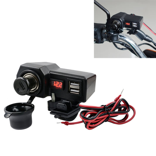 CS-1072B1 Motorcycle Dual USB Charger + Voltmeter with Cigarette Lighter & Cigarette Butts