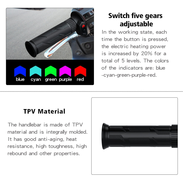 WUPP CS-990A1 Motorcycle Modified Intelligent Electric Heating Hand Cover Heated Grip Handlebar with Five Gear Temperature Control & Five Colors Indicator