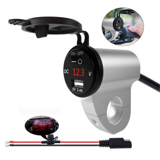 ZH-975A1 Motorcycle Aluminum Alloy Waterproof Mobile Phone Single USB Charger with Red Voltmeter, ZH-975A1