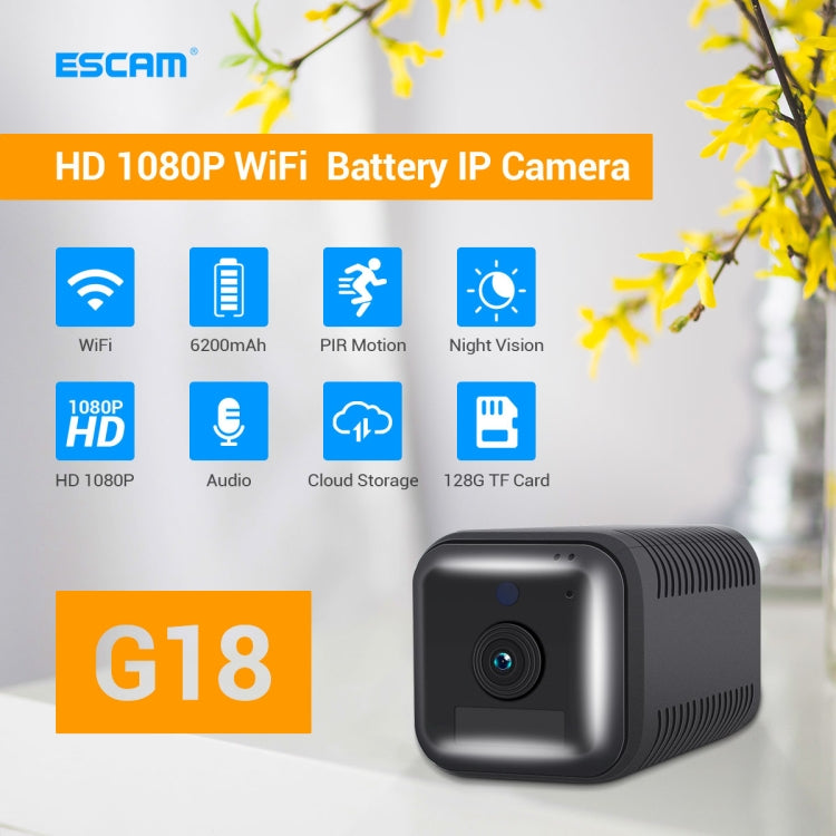 ESCAM G18 1080P Full HD Rechargeable Battery WiFi IP Camera, Support Night Vision / PIR Motion Detection / TF Card / Two Way Audio