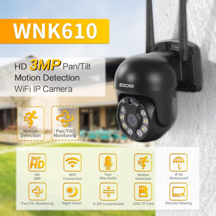 ESCAM WNK610 3.0 Million Pixels Wireless Dome IP Camera, Support Motion Detection & Two-way Audio & Full-color Night Vision & TF Card, EU Plug