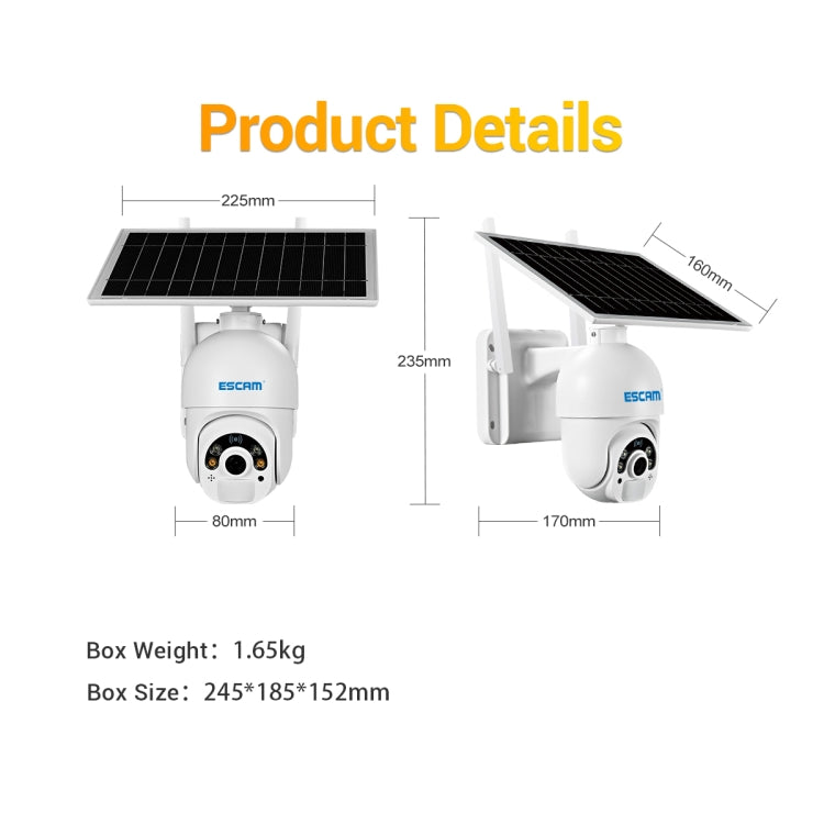 ESCAM QF450 HD 1080P 4G US Version Solar Powered IP Camera without Memory, Support Two-way Audio & PIR Motion Detection & Night Vision & TF Card