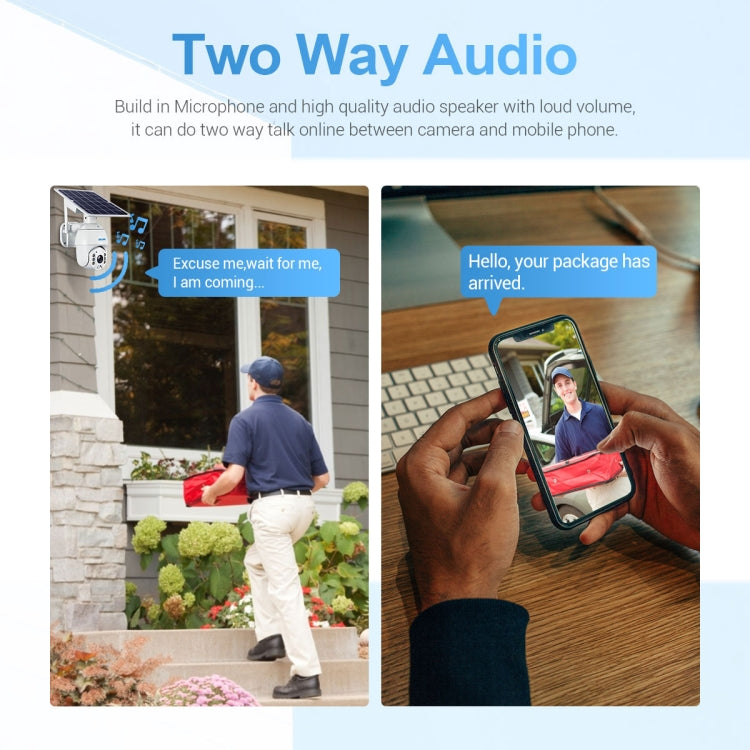 ESCAM QF480 US Version HD 1080P IP66 Waterproof 4G Solar Panel PT IP Camera with Battery, Support Night Vision / Motion Detection / TF Card / Two Way Audio