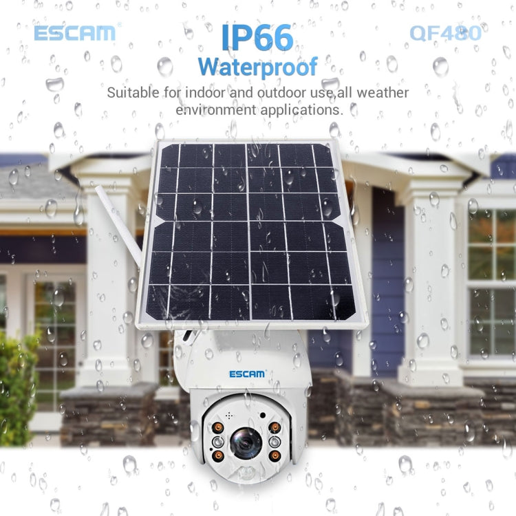 ESCAM QF480 US Version HD 1080P IP66 Waterproof 4G Solar Panel PT IP Camera with Battery, Support Night Vision / Motion Detection / TF Card / Two Way Audio