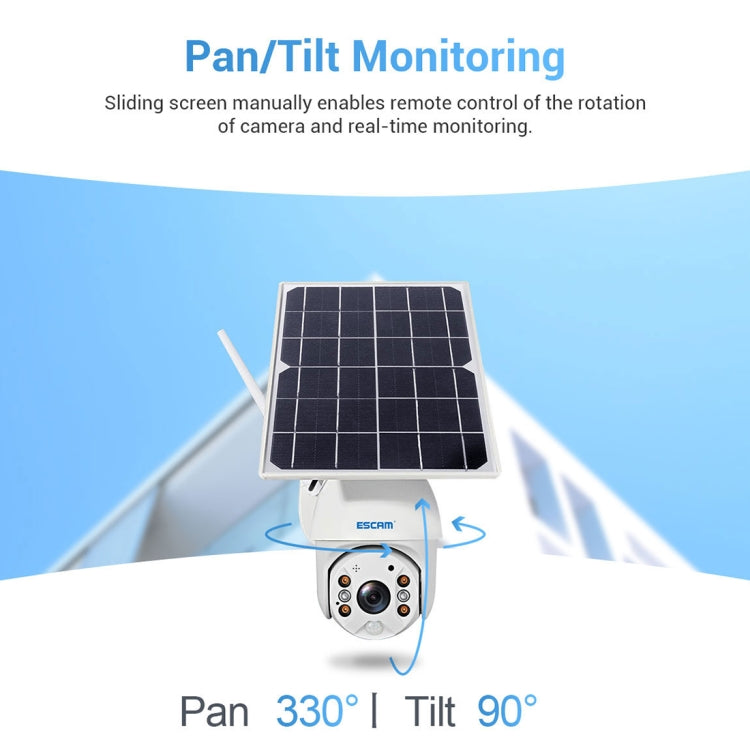 ESCAM QF480 EU Version HD 1080P IP66 Waterproof 4G Solar Panel PT IP Camera with Battery, Support Night Vision / Motion Detection / TF Card / Two Way Audio