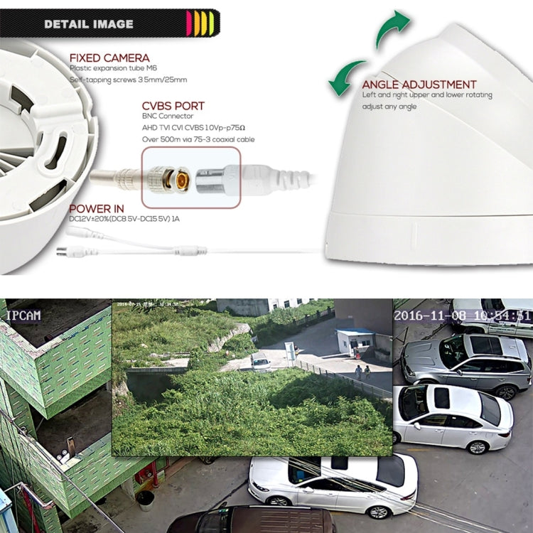 533W / A 3.6mm Lens Wide Angle HD Color 1500 TVL Cmos Sensor CCTV Home Surveillance Dome Camera, Support Day Night Vision