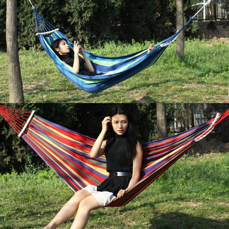 Outdoor Rollover-resistant Double Person Canvas Hammock Portable Beach Swing Bed with Wooden Sticks, Size: 190 x 150cm