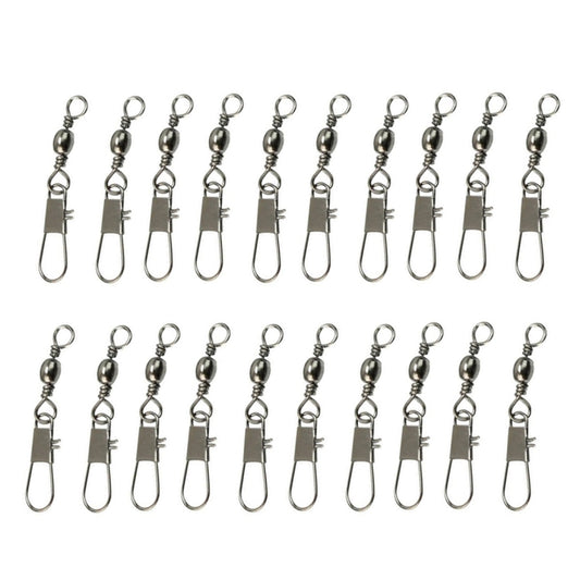 20pcs 8# 3.5cm Fishing Connectors Barrel Swivel with Safety Snap Ring