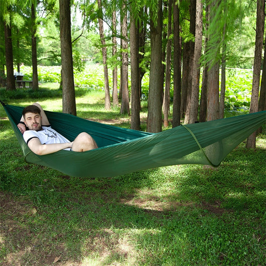 Portable Outdoor Camping Full-automatic Nylon Parachute Hammock with Mosquito Nets, Size : 290 x 140cm, 290x140cm Dark Green, 290x140cm Pink Blue, 290x140cm Green, 290x140cm Blue, 290x140cm Orange, 290x140cm Camouflage, 290x140cm Army Green